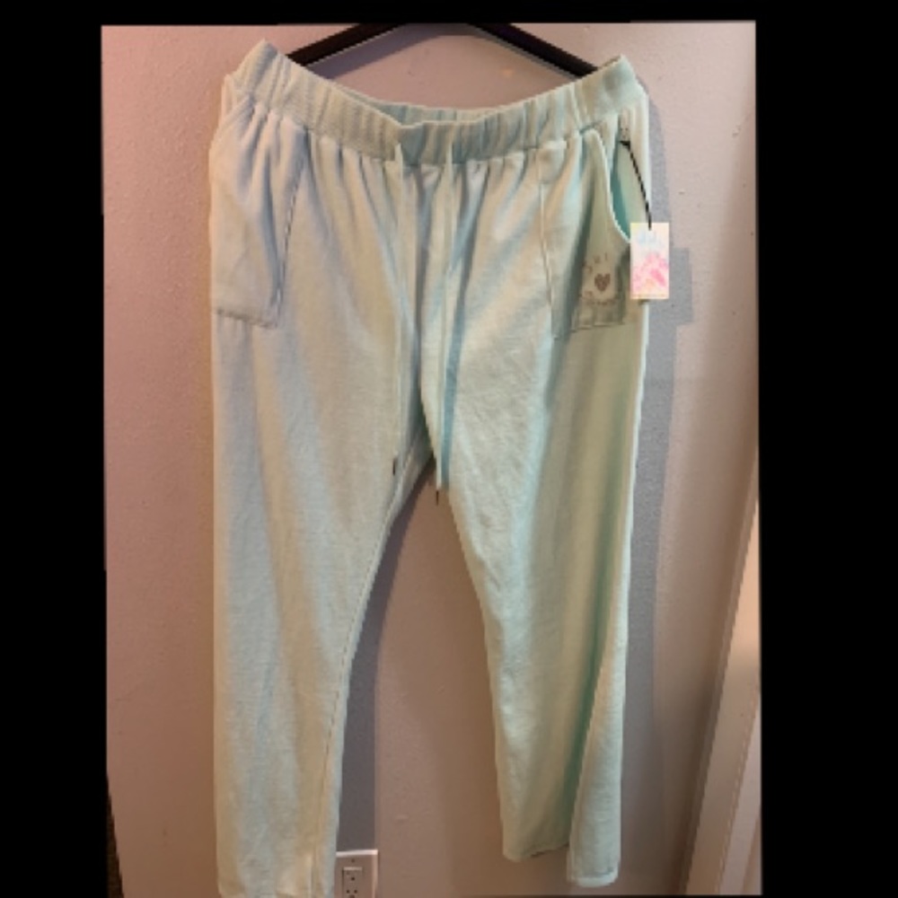 Forever 21 and Juicy couture collab light blue track pants